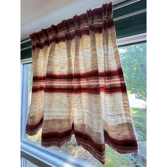 Vintage 70s curtain, beige, rust and brown stripes, single pleated panel - Picture 2 of 9